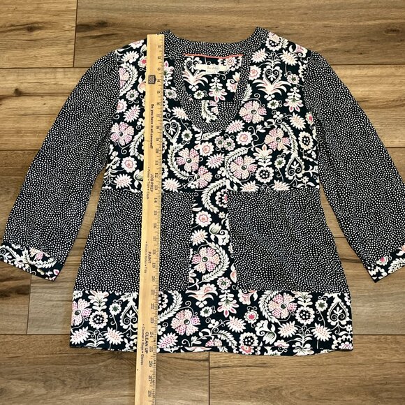 Boden Mollie Mixed Print Blouse SZ 6 Green Floral Polka Dot Pullover 3/4 Sleeve - Picture 4 of 11